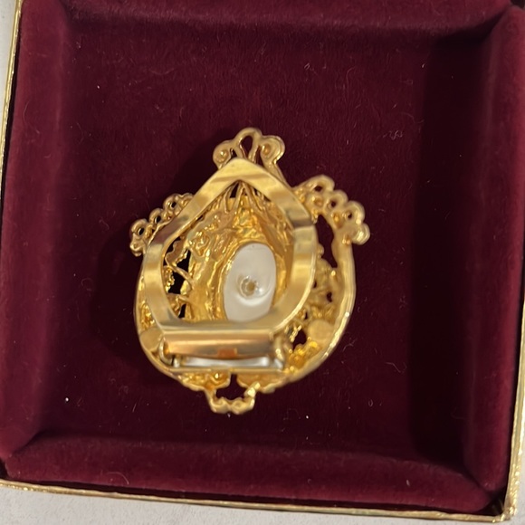 Vintage Faux Pearl & Diamond Clip Brooch - Picture 3 of 6